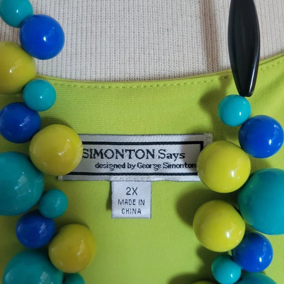 Clearance - SIMONTON Says Lime Green Drop Neck Tunic (Plus Size: 2X) - Picture 3 of 10